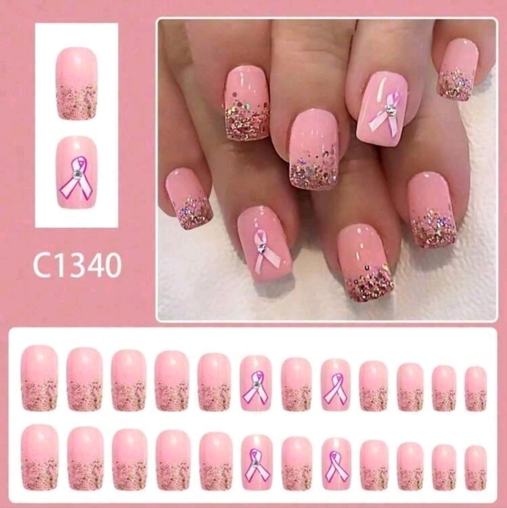 Pink Glitter Ribbon Nail Art Set - Women Makeup - Picture 2 of 4